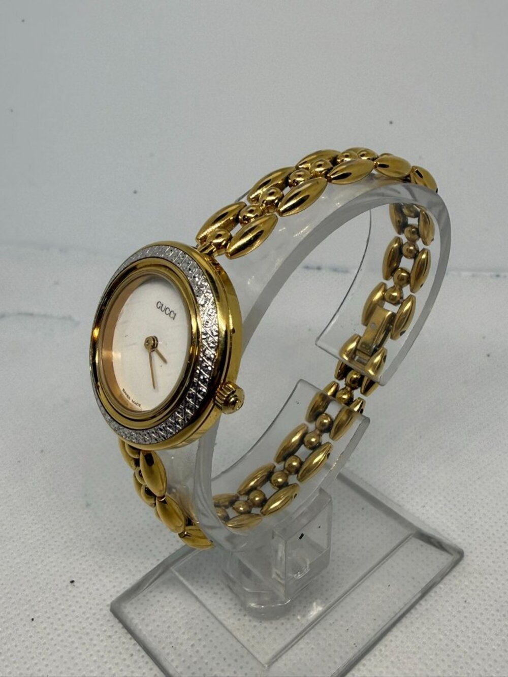 Gucci 11/12.2 Women Gold Plate Diamond Bezel White Dial Swiss Watch + Bezel - Picture 2 of 16